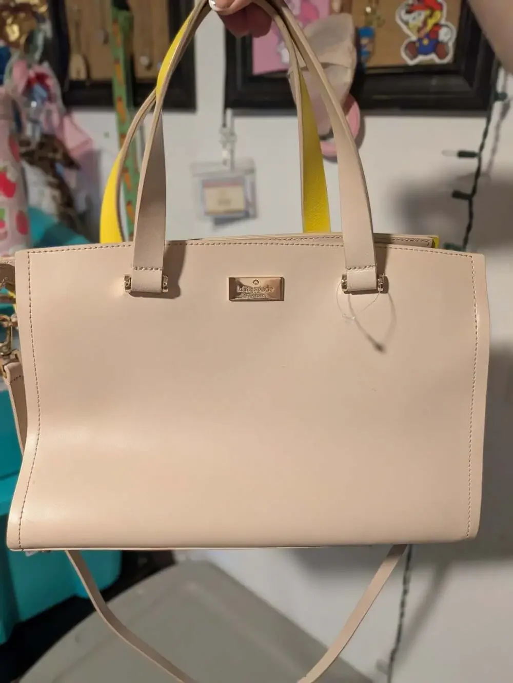 Kate Spade Arbour Hill Kyra Beige Yellow Leather Satchel Crossbody Bag